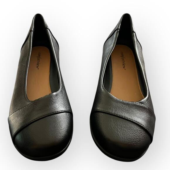 Comfortview Gab 07118 Women's Black Round Toe Slip-On Flat Ballet Flat Size 10W - Picture 1 of 13